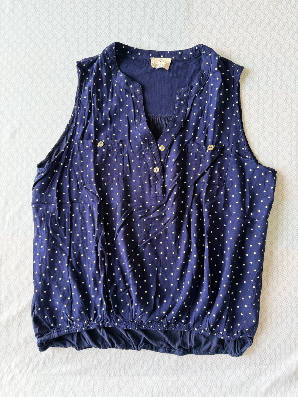 Navy Polka Dot Sleeveless Blouse Tank Top